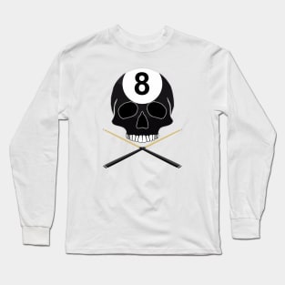 Eight Ball Skull with Crossed Cues Long Sleeve T-Shirt